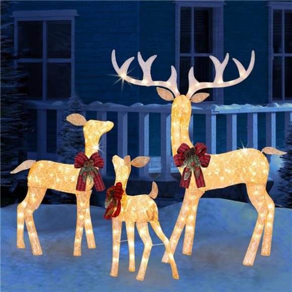 3 Piece Lighted Reindeer Family Set with 210 Lights Large Xmas  Light Up Decor - Picture 6 of 6